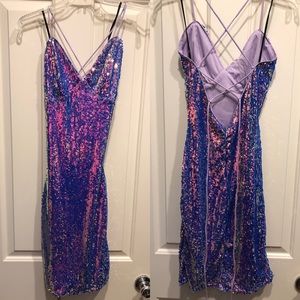 Sequin Iridescent Lace Up Dress